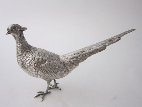 PAIR OF ELIZABETH II STERLING SILVER CAST PHEASANTS 1968 - ADDITIONAL PHOTO 8