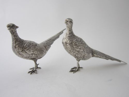 PAIR OF ELIZABETH II STERLING SILVER CAST PHEASANTS 1968 - ADDITIONAL PHOTO 10