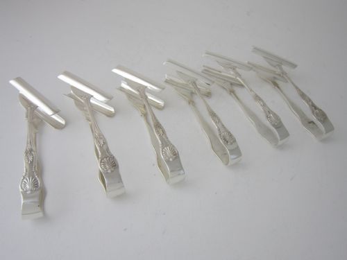 SET OF 6 ELIZABETH II STERLING SILVER KING'S PATTERN INDIVIDUAL ASPARAGUS HOLDERS 1961 - ADDITIONAL PHOTO 3