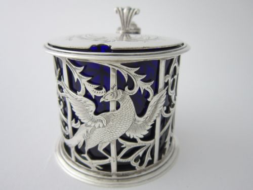 ANTIQUE VICTORIAN STERLING SILVER MUSTARD POT 1881 - ADDITIONAL PHOTO 1