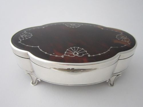 Antique George V Sterling Silver & Tortoiseshell Trinket Box - 1924