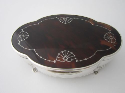 fig 1. Antique George V Sterling Silver & Tortoiseshell Trinket Box - 1924