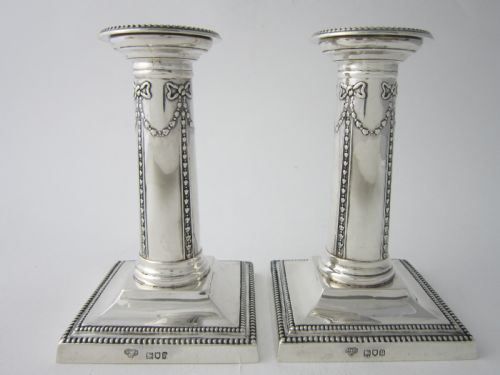 antique edwardian sterling silver candlesticks 1910 - CATEGORY: ANTIQUE SILVER - DATED 1910