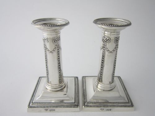 ANTIQUE EDWARDIAN STERLING SILVER CANDLESTICKS 1910 - ADDITIONAL PHOTO 2