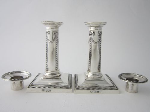 ANTIQUE EDWARDIAN STERLING SILVER CANDLESTICKS 1910 - ADDITIONAL PHOTO 3