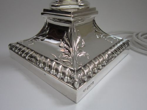 ANTIQUE GEORGE V STERLING SILVER TABLE LAMP 1911 - ADDITIONAL PHOTO 5
