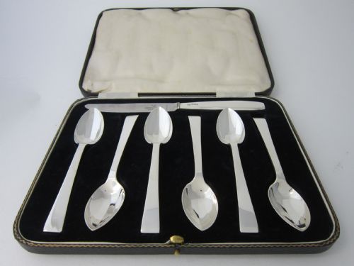 art deco sterling silver grapefruit spoons 1937 - CATEGORY: ANTIQUE SILVER - DATED 1930