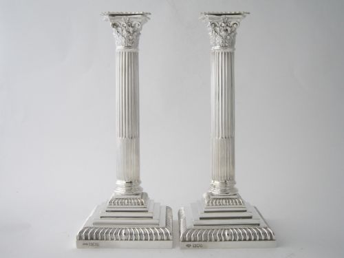 pair of antique edwardian sterling silver candlesticks 1905 - CATEGORY: ANTIQUE SILVER - DATED 1900