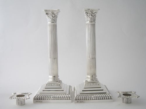 PAIR OF ANTIQUE EDWARDIAN STERLING SILVER CANDLESTICKS 1905 - ADDITIONAL PHOTO 1