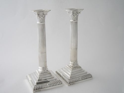 PAIR OF ANTIQUE EDWARDIAN STERLING SILVER CANDLESTICKS 1905 - ADDITIONAL PHOTO 2