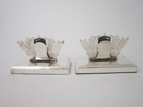 VERY LARGE ANTIQUE EDWARDIAN STERLING SILVER NAUTICAL MENUPLACE CARD HOLDERS 1906 - ADDITIONAL PHOTO 2