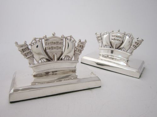 VERY LARGE ANTIQUE EDWARDIAN STERLING SILVER NAUTICAL MENUPLACE CARD HOLDERS 1906 - ADDITIONAL PHOTO 6