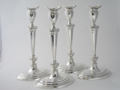set of 4 antique edwardian sterling silver candlesticks 1902 - CATEGORY: ANTIQUE SILVER - DATED 1900