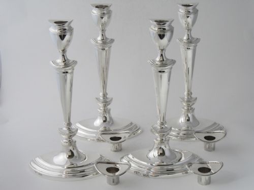 SET OF 4 ANTIQUE EDWARDIAN STERLING SILVER CANDLESTICKS 1902 - ADDITIONAL PHOTO 2