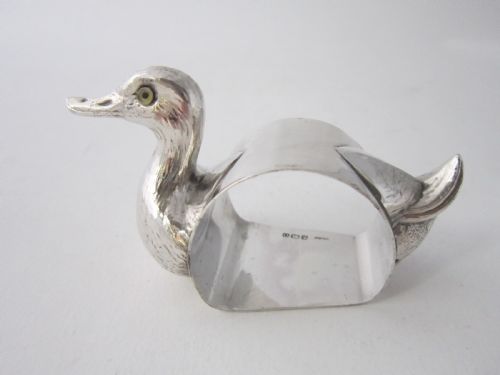 antique george v sterling silver novelty duck napkin ring 1913 - CATEGORY: ANTIQUE SILVER - DATED 1910
