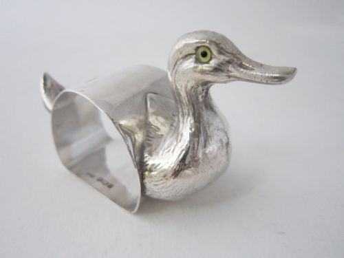 ANTIQUE GEORGE V STERLING SILVER NOVELTY DUCK NAPKIN RING 1913 - ADDITIONAL PHOTO 2