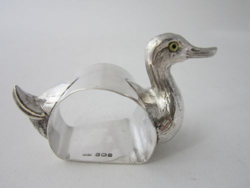 ANTIQUE GEORGE V STERLING SILVER NOVELTY DUCK NAPKIN RING 1913 - ADDITIONAL PHOTO 3