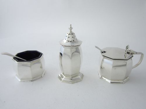 CHESTER ANTIQUE GEORGE V STERLING SILVER 3PIECE CONDIMENT SET 1919 - ADDITIONAL PHOTO 2