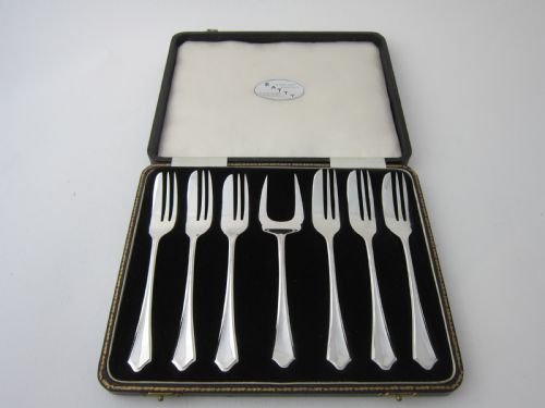heavy set of 6 elizabeth ii sterling silver pastry forks 1954 - CATEGORY: ANTIQUE SILVER - DATED 1950