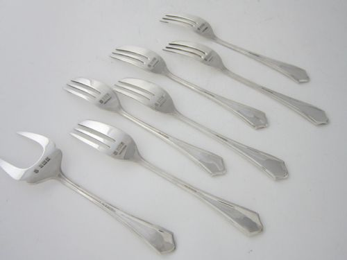 HEAVY SET OF 6 ELIZABETH II STERLING SILVER PASTRY FORKS 1954 - ADDITIONAL PHOTO 5