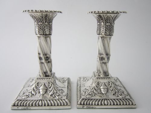 ANTIQUE VICTORIAN STERLING SILVER CANDLESTICKS 1884