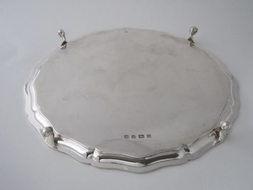 15 12 ANTIQUE GEORGE VI STERLING SILVER SALVERDRINKS TRAY 1939 - ADDITIONAL PHOTO 5