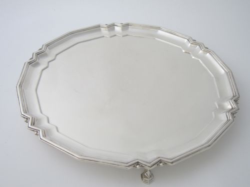 12 12 ANTIQUE GEORGE VI STERLING SILVER SALVERDRINKS TRAY 1945 - ADDITIONAL PHOTO 1