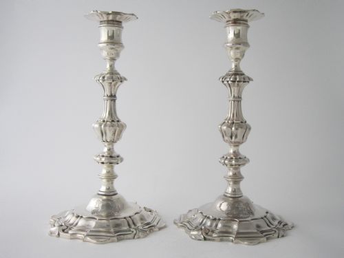 pair of cast antique william iv sterling silver candlesticks 1832 - CATEGORY: ANTIQUE SILVER - DATED 1800