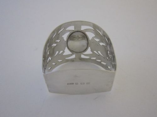 ANTIQUE GEORGE V STERLING SILVER AGATE NAPKIN RING 1923 - ADDITIONAL PHOTO 4