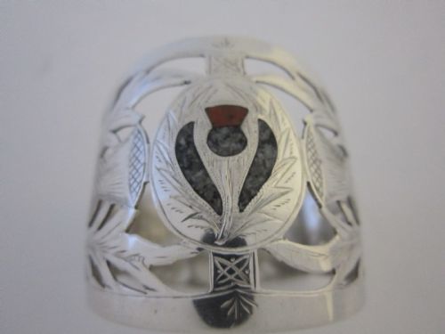 ANTIQUE GEORGE V STERLING SILVER AGATE NAPKIN RING 1923 - ADDITIONAL PHOTO 5