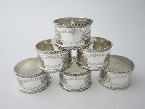 set of 6 antique victorian sterling silver napkin rings 1896 - CATEGORY: ANTIQUE SILVER - DATED 1890