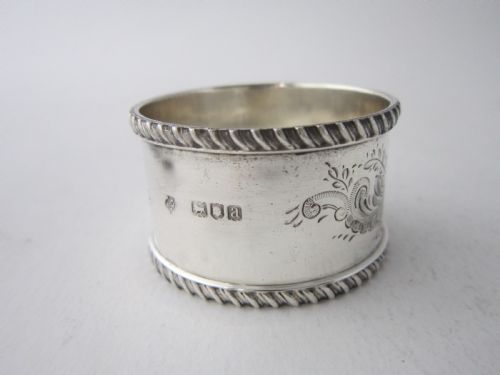 SET OF 6 ANTIQUE VICTORIAN STERLING SILVER NAPKIN RINGS 1896 - ADDITIONAL PHOTO 4
