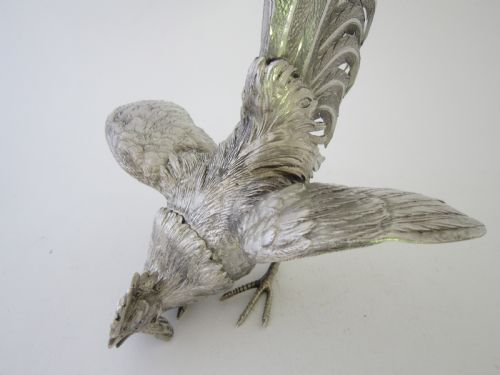 ELIZABETH II STERLING SILVER MODELS OF FIGHTING COCKERELS 19667 - ADDITIONAL PHOTO 4