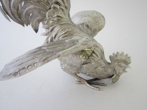 ELIZABETH II STERLING SILVER MODELS OF FIGHTING COCKERELS 19667 - ADDITIONAL PHOTO 5