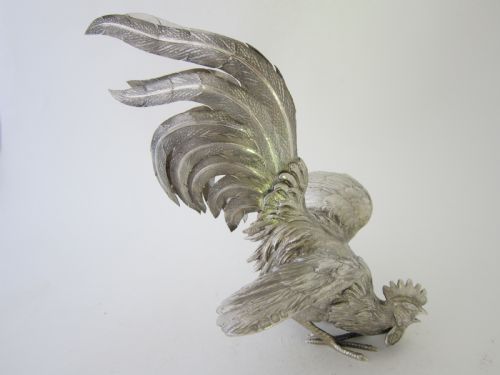 ELIZABETH II STERLING SILVER MODELS OF FIGHTING COCKERELS 19667 - ADDITIONAL PHOTO 7