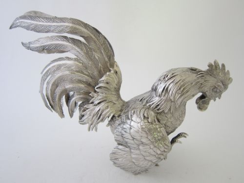ELIZABETH II STERLING SILVER MODELS OF FIGHTING COCKERELS 19667 - ADDITIONAL PHOTO 10