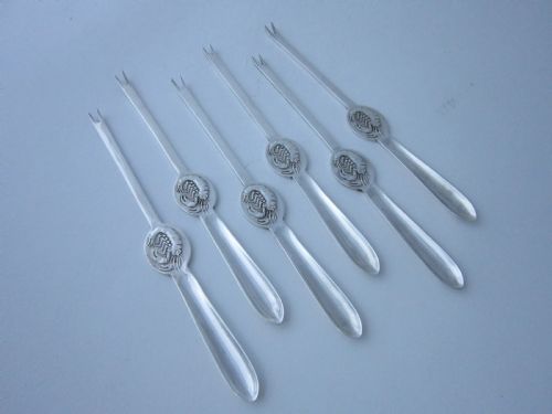 SET OF 6 ANTIQUE GEORGE V STERLING SILVER LOBSTER PICKS 1923 - ADDITIONAL PHOTO 2