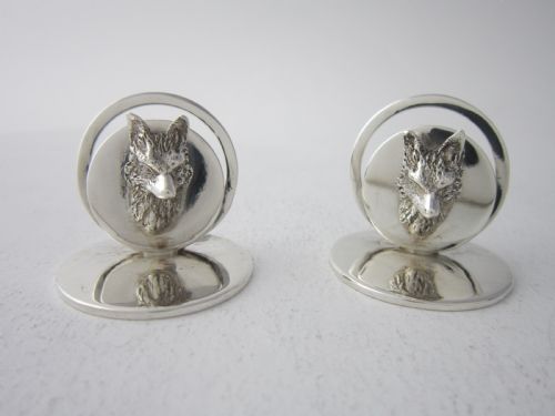 ANTIQUE GEORGE VI STERLING SILVER FOX MENUPLACE CARD HOLDERS 1936 - ADDITIONAL PHOTO 1