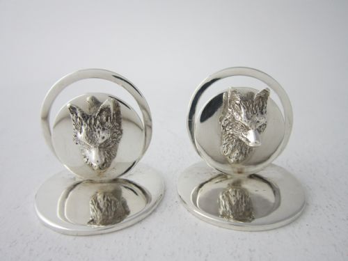 ANTIQUE GEORGE VI STERLING SILVER FOX MENUPLACE CARD HOLDERS 1936 - ADDITIONAL PHOTO 6