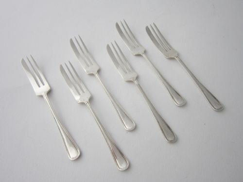 SET OF 6 ANTIQUE GEORGE VI STERLING SILVER PASTRY FORKS 1938 - ADDITIONAL PHOTO 2