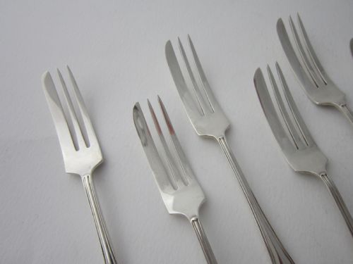 SET OF 6 ANTIQUE GEORGE VI STERLING SILVER PASTRY FORKS 1938 - ADDITIONAL PHOTO 3