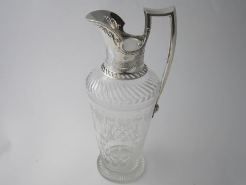 ANTIQUE VICTORIAN STERLING SILVER ETCHED GLASS CLARET JUG 1877 - ADDITIONAL PHOTO 1