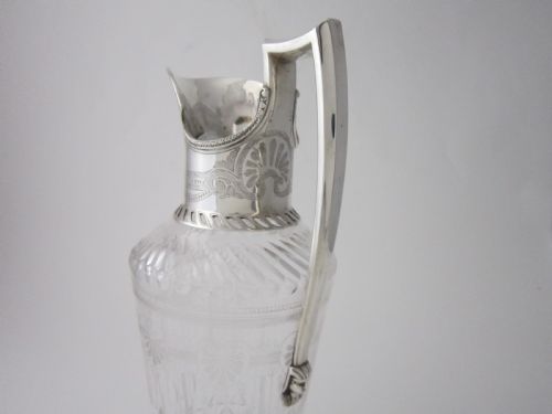 ANTIQUE VICTORIAN STERLING SILVER ETCHED GLASS CLARET JUG 1877 - ADDITIONAL PHOTO 2