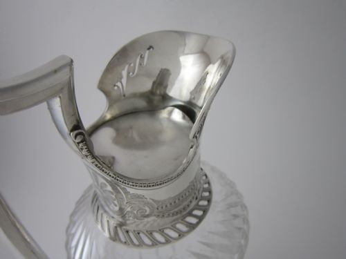ANTIQUE VICTORIAN STERLING SILVER ETCHED GLASS CLARET JUG 1877 - ADDITIONAL PHOTO 3