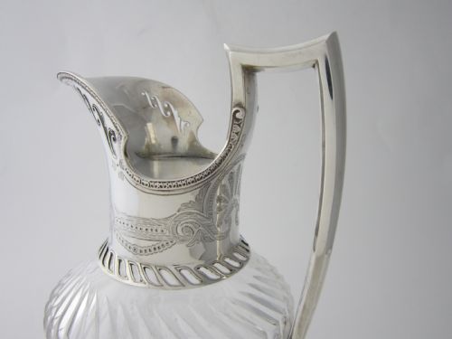 ANTIQUE VICTORIAN STERLING SILVER ETCHED GLASS CLARET JUG 1877 - ADDITIONAL PHOTO 9