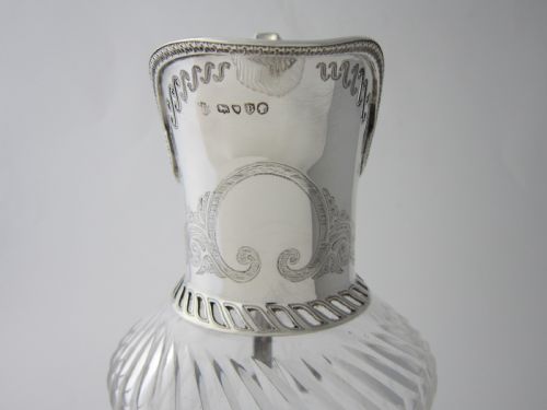 ANTIQUE VICTORIAN STERLING SILVER ETCHED GLASS CLARET JUG 1877 - ADDITIONAL PHOTO 10