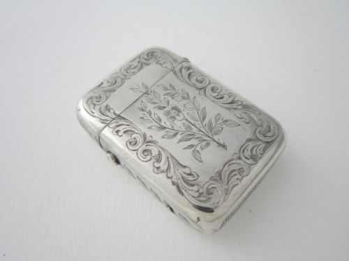 ANTIQUE VICTORIAN STERLING SILVER VESTA CASE 1873