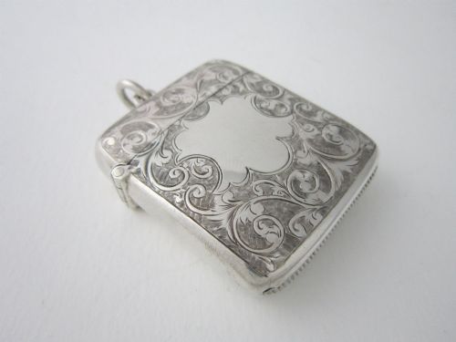 ANTIQUE VICTORIAN STERLING SILVER VESTA CASE 1895
