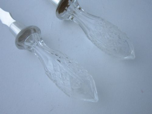 CHESTER ANTIQUE EDWARDIAN STERLING SILVER GLASS RAT TAIL SALAD SERVERS 1903 - ADDITIONAL PHOTO 2