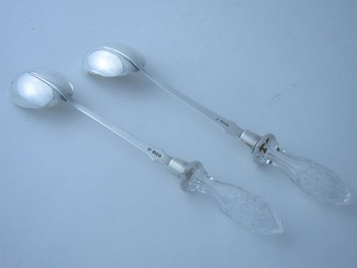 CHESTER ANTIQUE EDWARDIAN STERLING SILVER GLASS RAT TAIL SALAD SERVERS 1903 - ADDITIONAL PHOTO 3